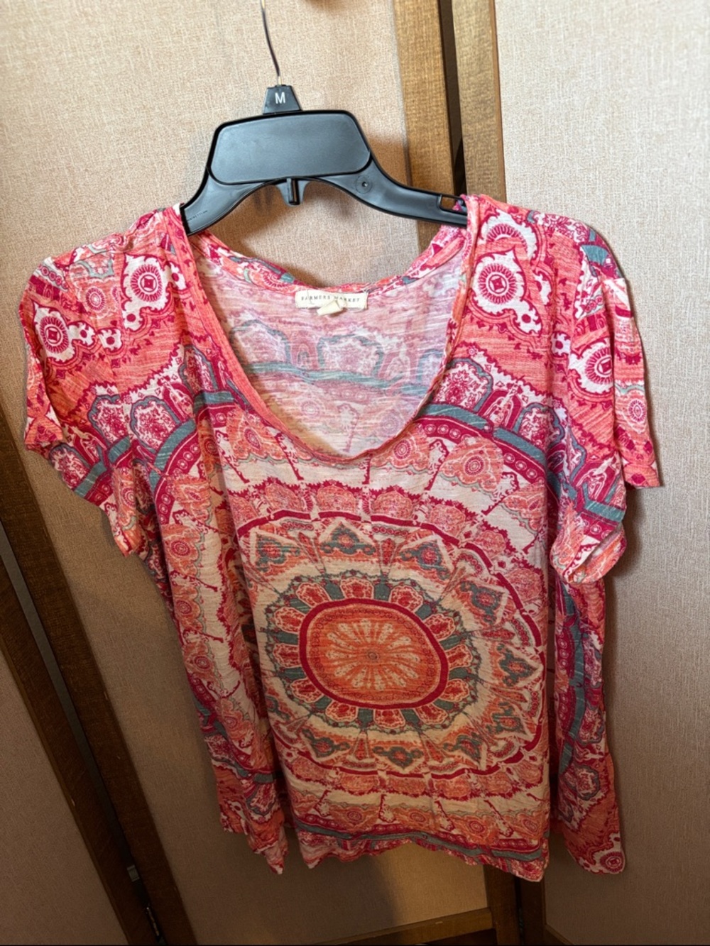Farmers Market Pink Patterned Scoop Neck Women's Top XL